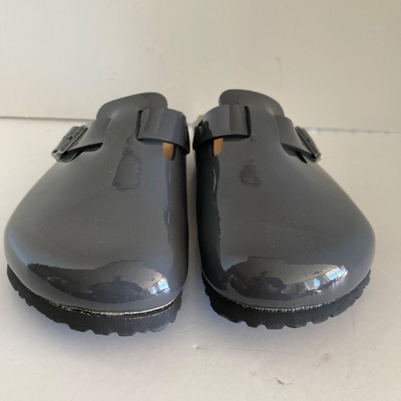 Birkenstock Boston Clogs EU41 Gray Patent Leather Cork Footbed Slip-On Germany - Picture 4 of 16